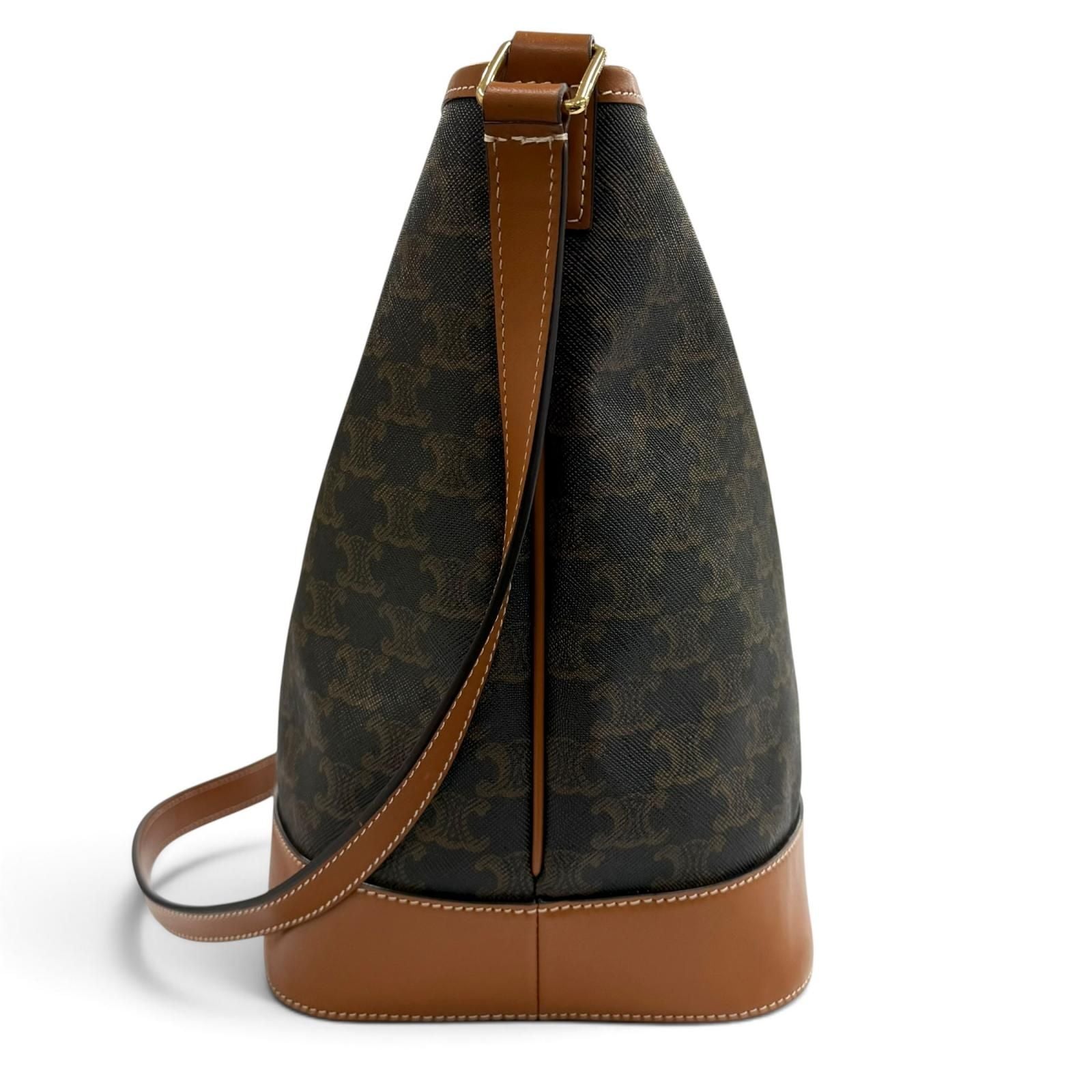 Celine Tan Brown Triomphe Medium Bucket Leather Shoulder Bag — view 5