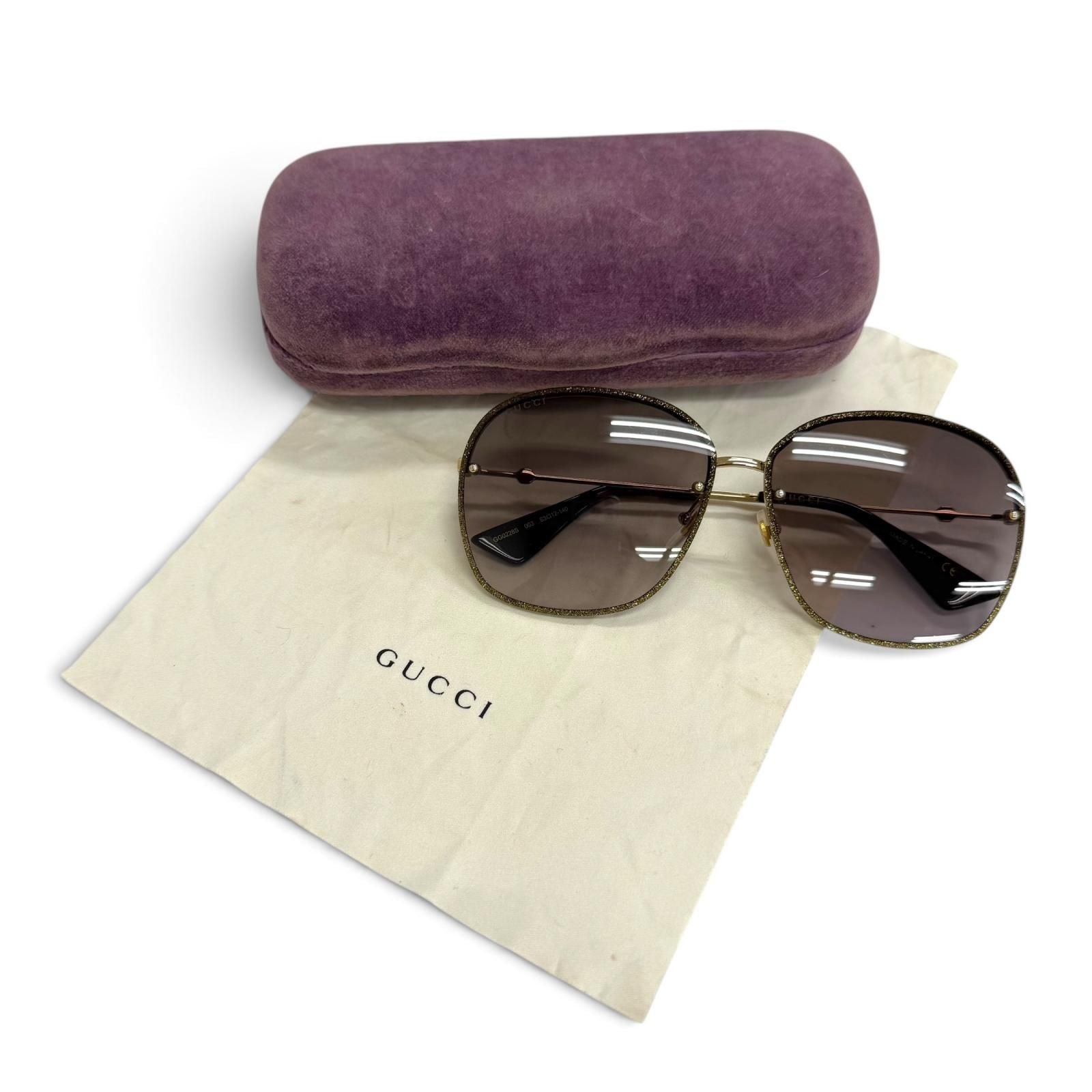 Gucci Interlocking G Glitter Square Sunglasses Gold Brown Eyewear — view 2