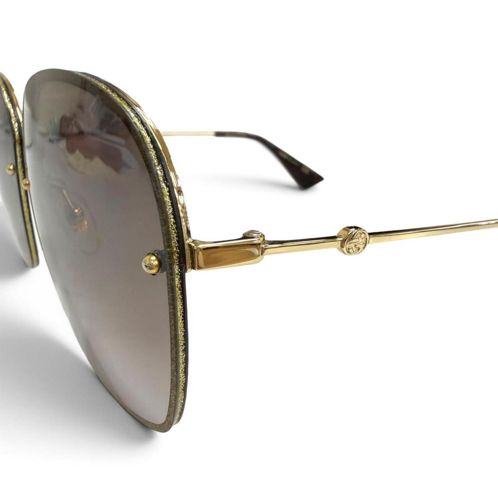 Gucci Interlocking G Glitter Square Sunglasses Gold Brown Eyewear — view 7