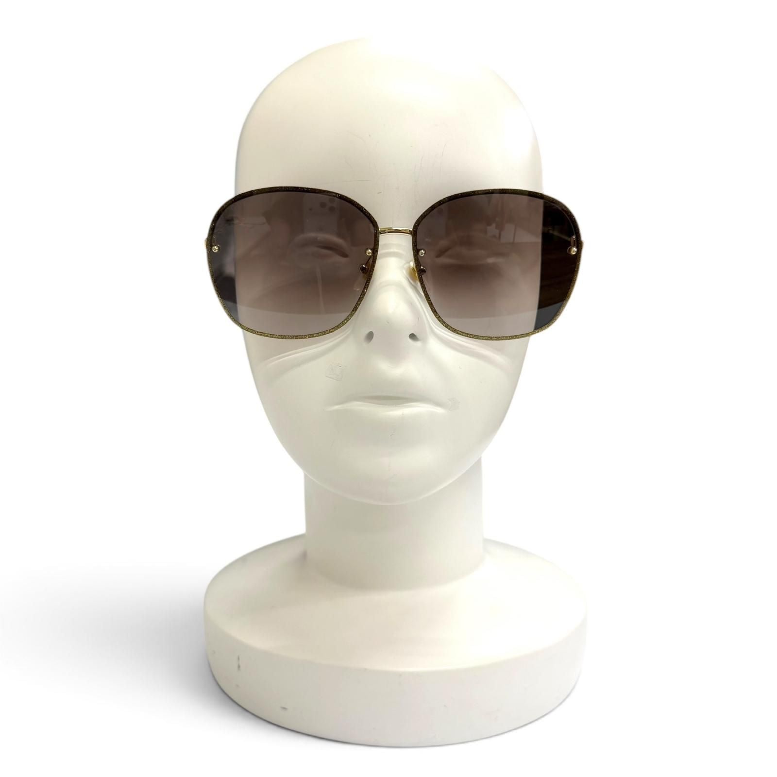 Gucci Interlocking G Glitter Square Sunglasses Gold Brown Eyewear — view 3