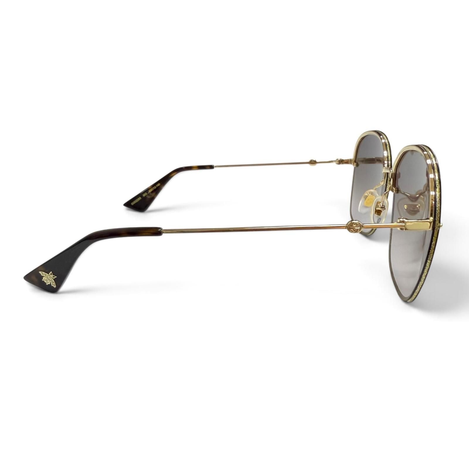 Gucci Interlocking G Glitter Square Sunglasses Gold Brown Eyewear — view 5