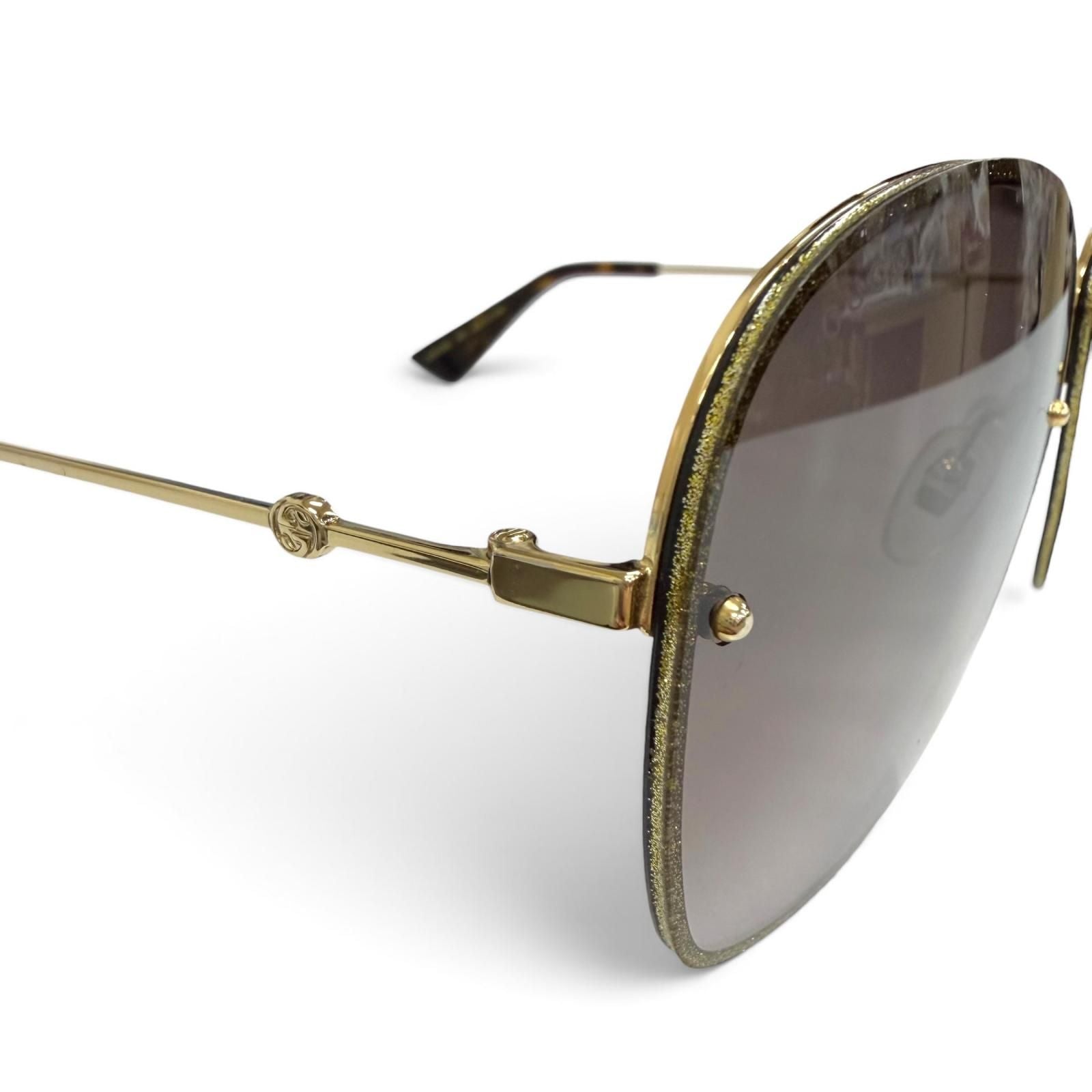 Gucci Interlocking G Glitter Square Sunglasses Gold Brown Eyewear — view 8