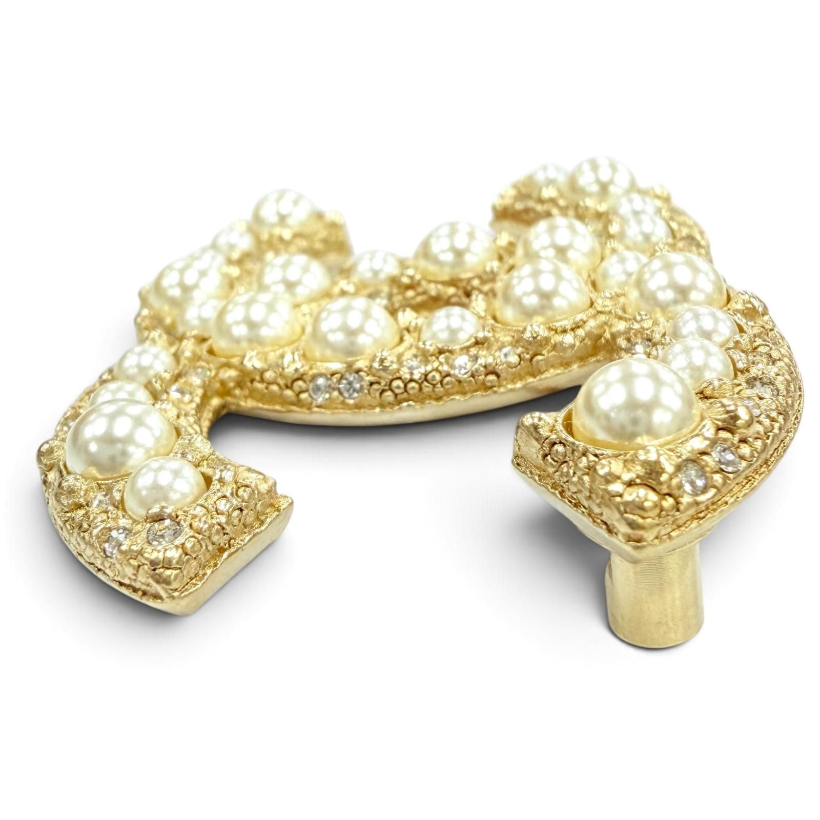 Chanel Metal CC Logo Faux Pearl Brooch Gold — view 4