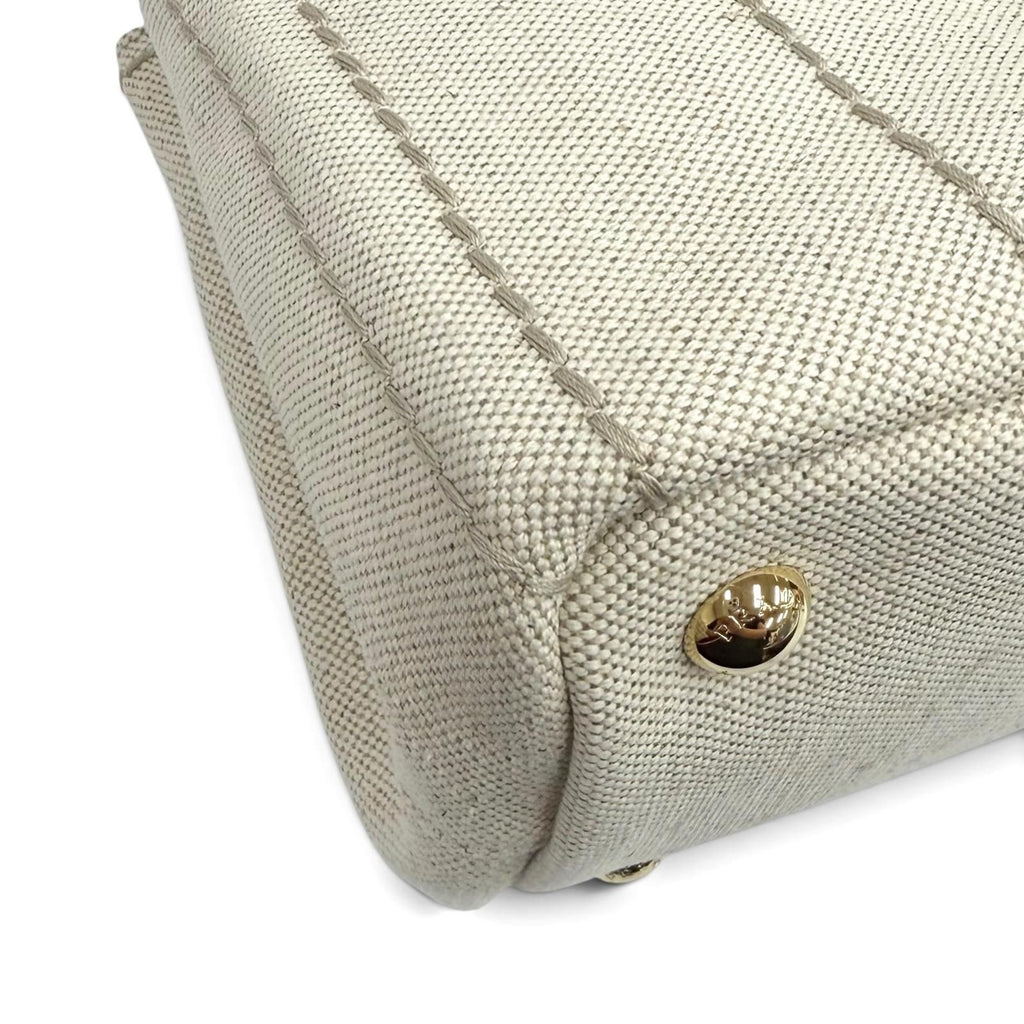 Prada Canapa Ricamo Jardiniere Linen Blend Mini Handbag Natural — view 8