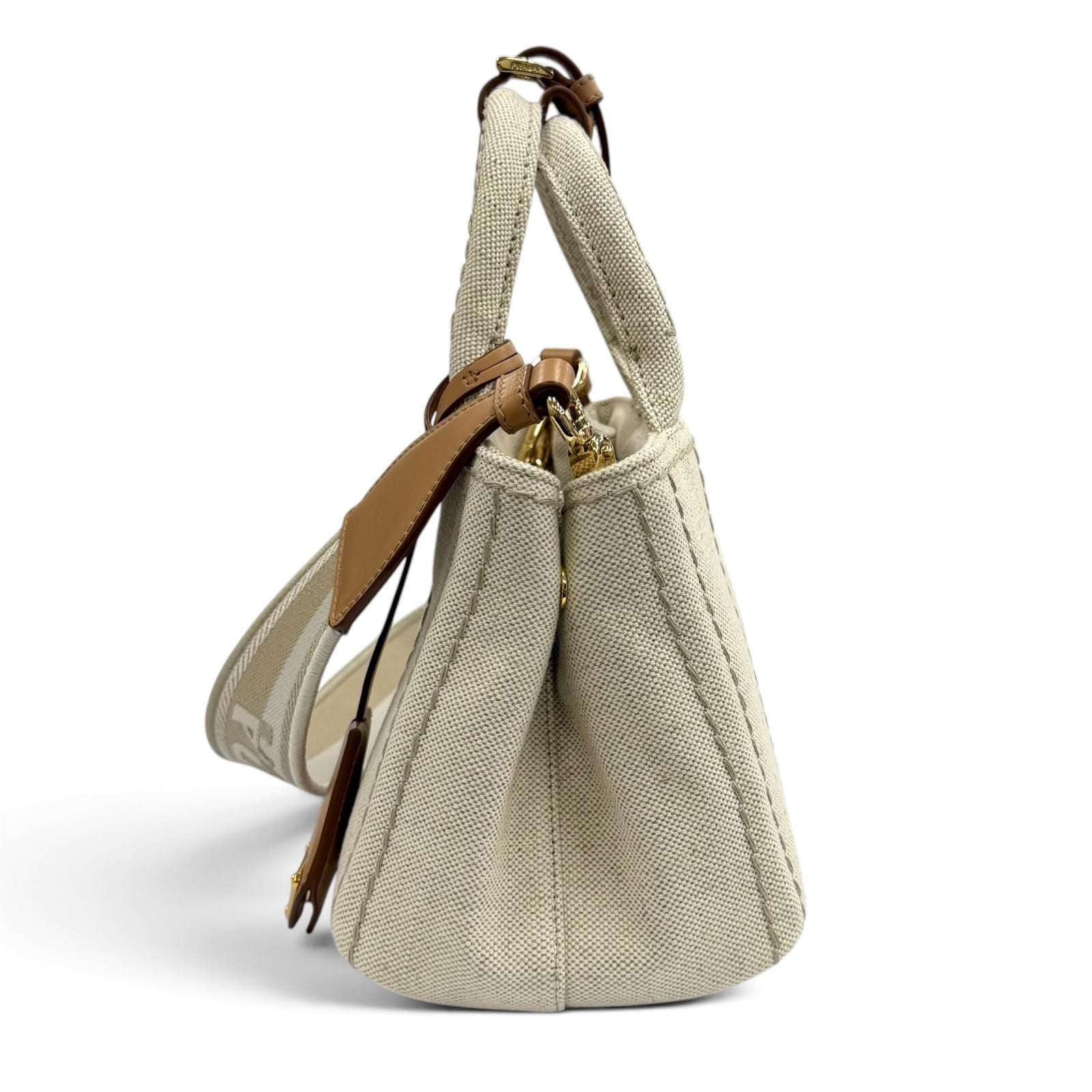 Prada Canapa Ricamo Jardiniere Linen Blend Mini Handbag Natural — view 5