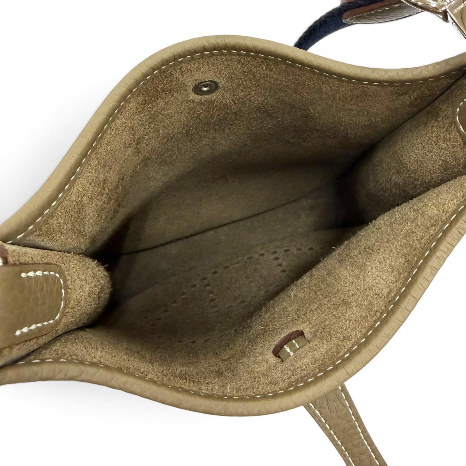 Hermes Evelyne TPM Taurillon Clemence Etoupe Blue Indigo Silver Shoulder Bag — view 7