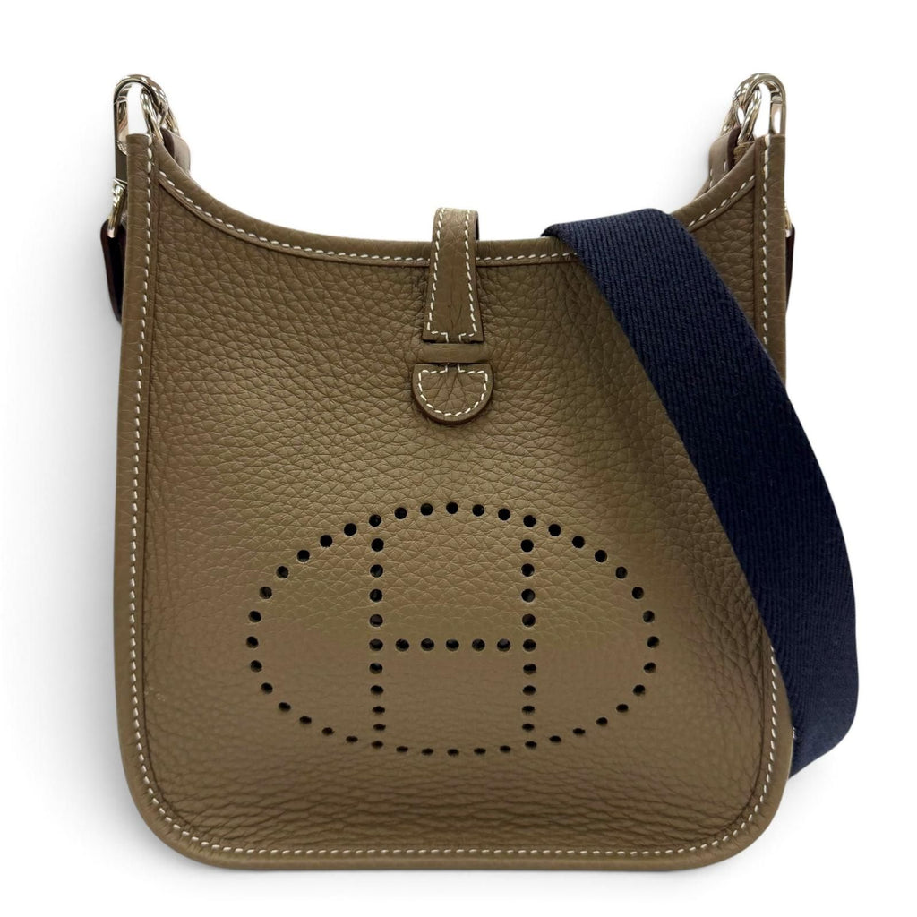 Hermes Evelyne TPM Taurillon Clemence Etoupe Blue Indigo Silver Shoulder Bag