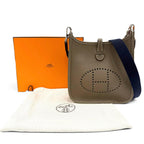 Hermes Evelyne TPM Taurillon Clemence Etoupe Blue Indigo Silver Shoulder Bag — view 2