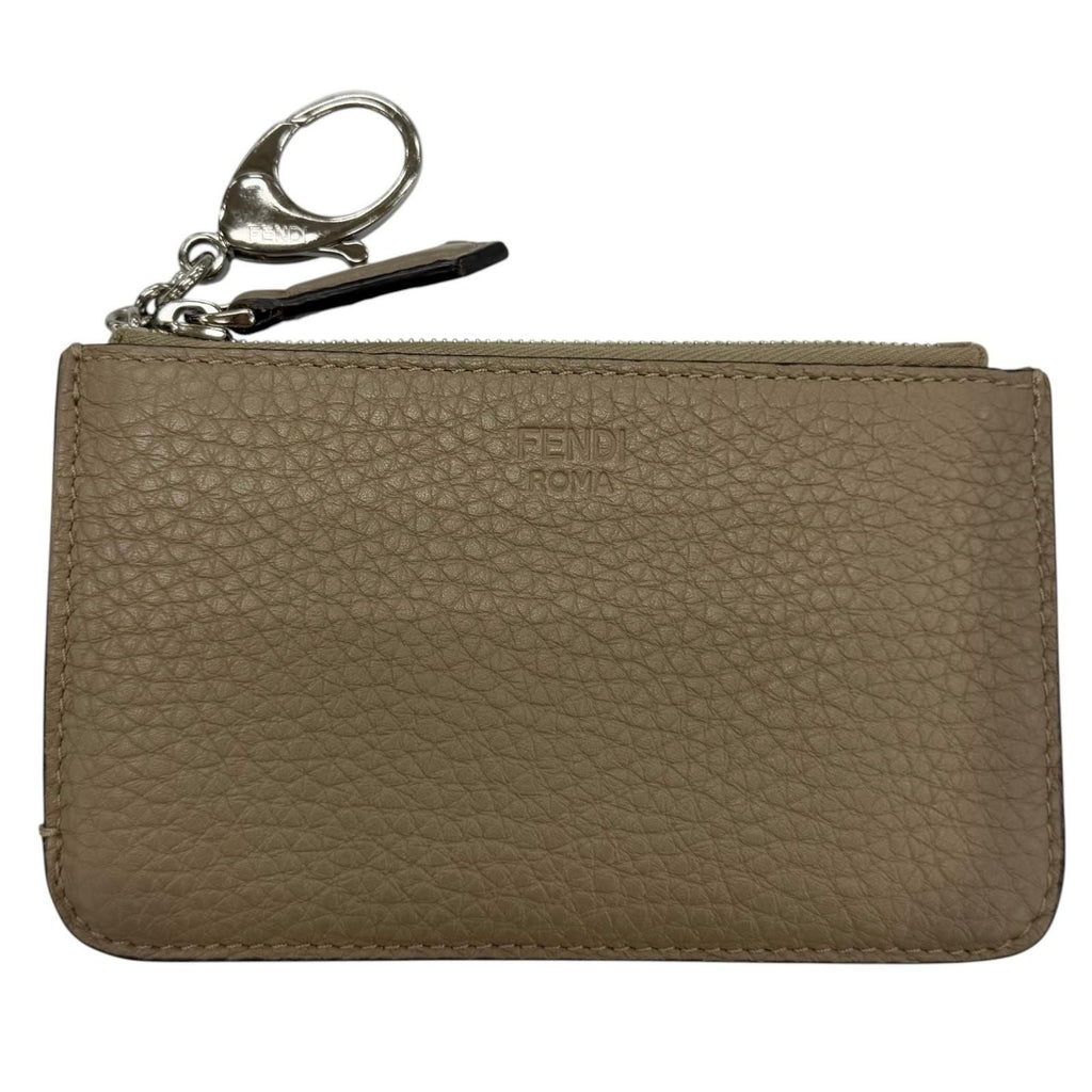 Fendi Fragment Case Mini Wallet Coin Card Holder with Key Ring Roman Leather