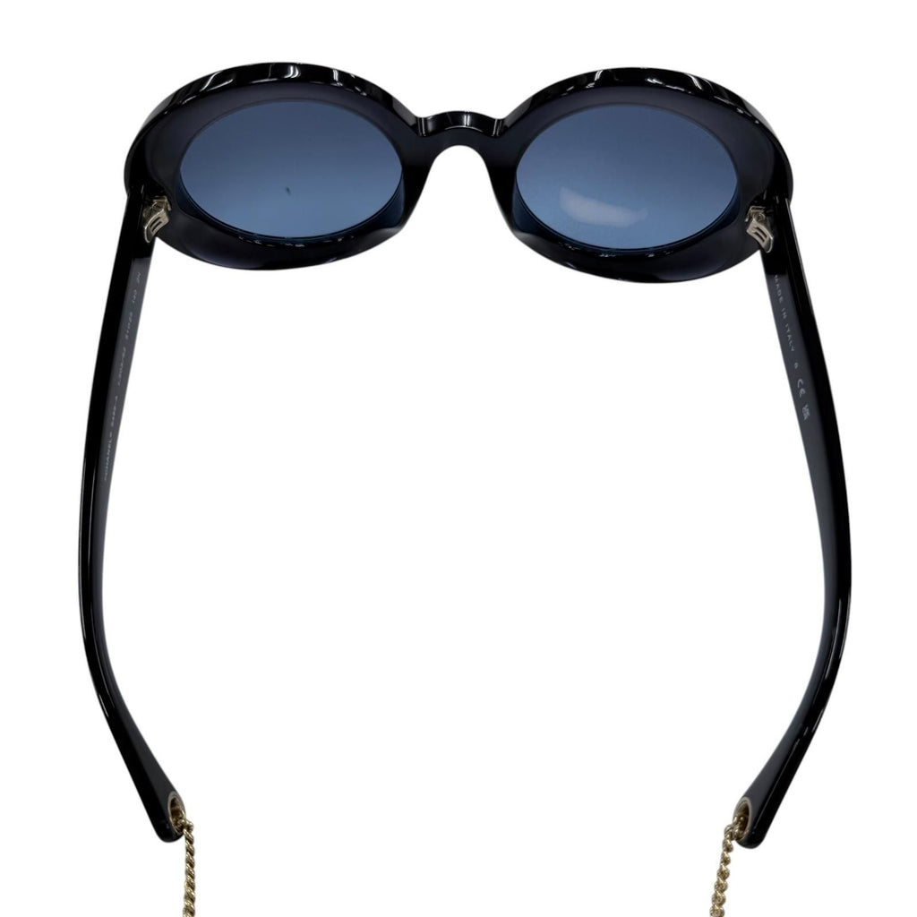 Chanel CC Logo Round Shape Sunglasses with Pearl Chain Dark Navy Demo Lens — view 7