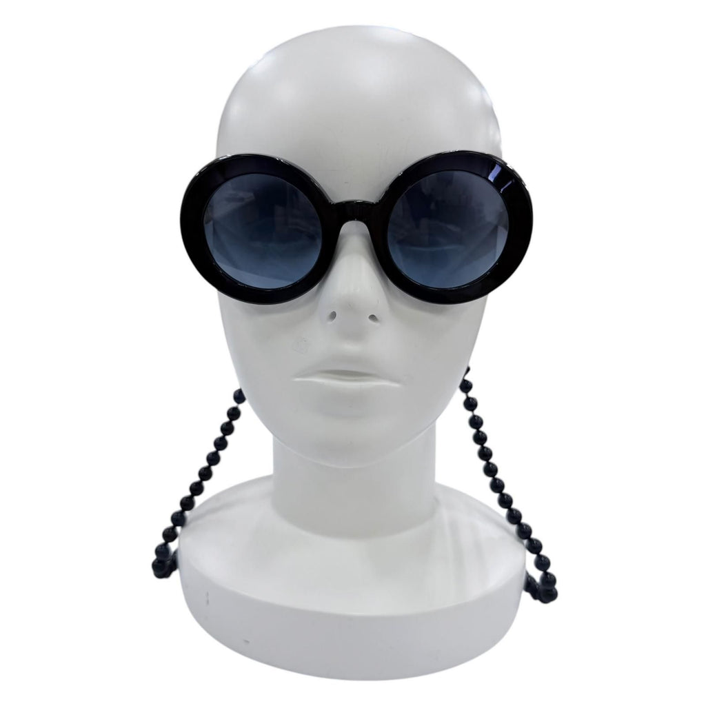 Chanel CC Logo Round Shape Sunglasses with Pearl Chain Dark Navy Demo Lens — view 3