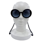 Chanel CC Logo Round Shape Sunglasses with Pearl Chain Dark Navy Demo Lens — view 3