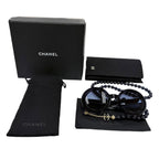 Chanel CC Logo Round Shape Sunglasses with Pearl Chain Dark Navy Demo Lens — view 2