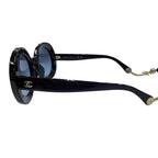 Chanel CC Logo Round Shape Sunglasses with Pearl Chain Dark Navy Demo Lens — view 5