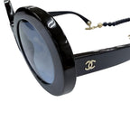 Chanel CC Logo Round Shape Sunglasses with Pearl Chain Dark Navy Demo Lens — view 8