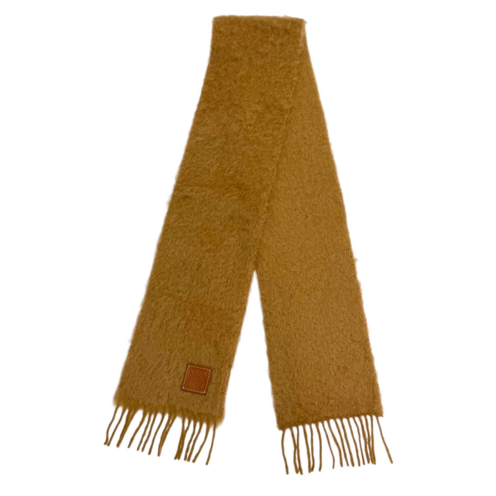 Loewe a Mohair Wool Blend Leather Anagram Patch with Fringe Scarf Brown — view 3