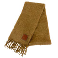 Loewe a Mohair Wool Blend Leather Anagram Patch with Fringe Scarf Brown