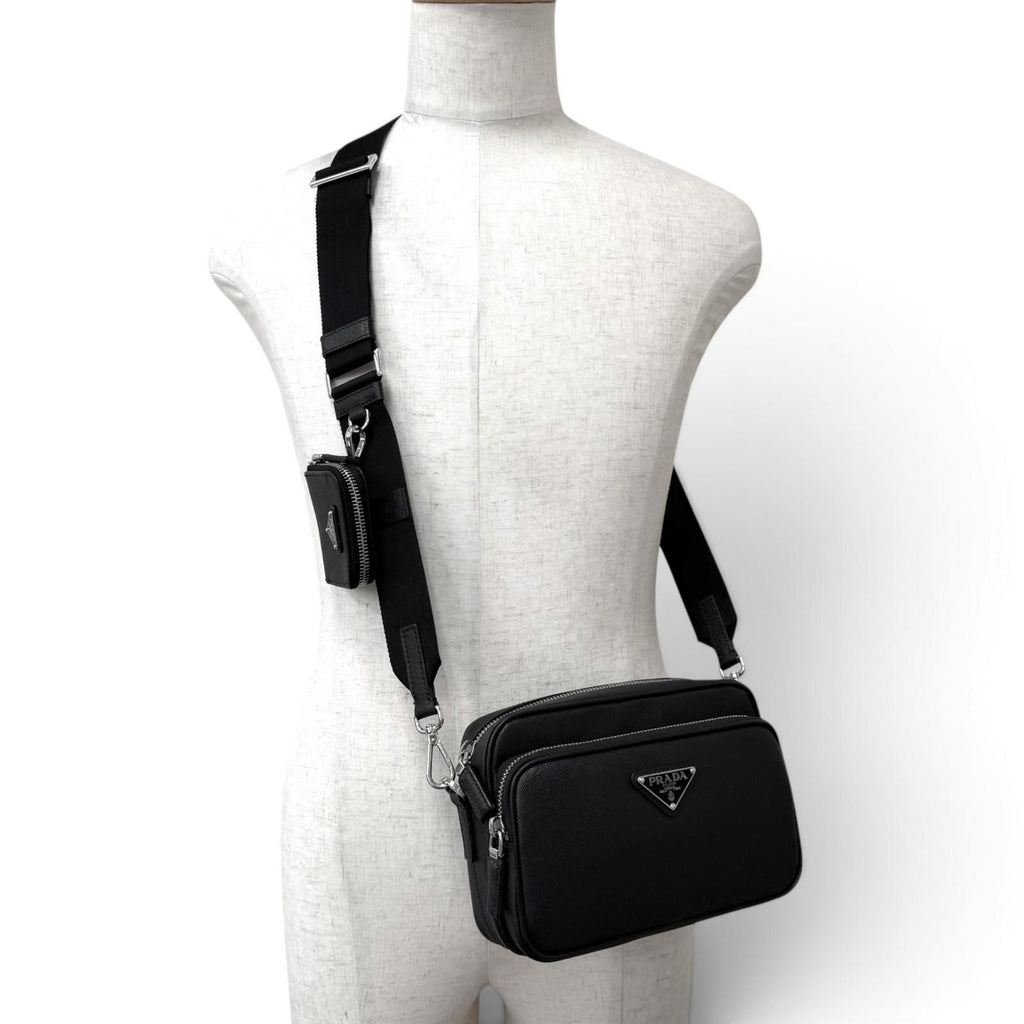 Prada Saffiano Leather Triangle Logo Shoulder Bag Black — view 2