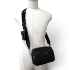 Prada Saffiano Leather Triangle Logo Shoulder Bag Black — view 2