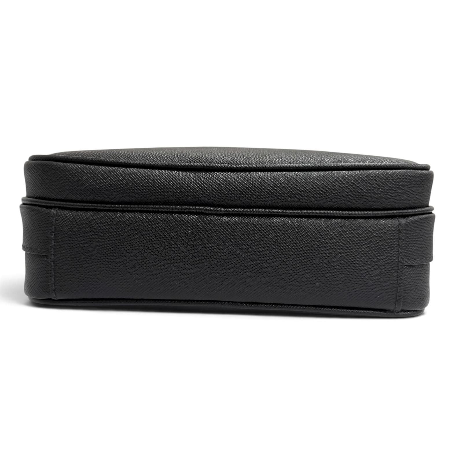 Prada Saffiano Leather Triangle Logo Shoulder Bag Black — view 5