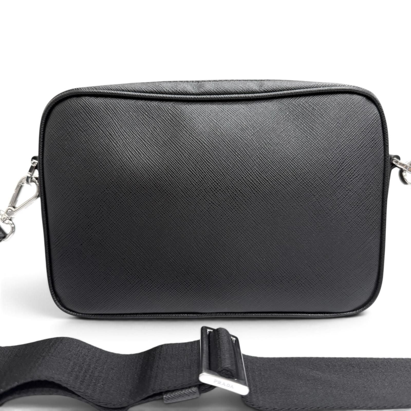 Prada Saffiano Leather Triangle Logo Shoulder Bag Black — view 3