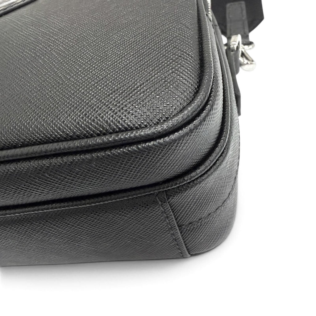 Prada Saffiano Leather Triangle Logo Shoulder Bag Black — view 7