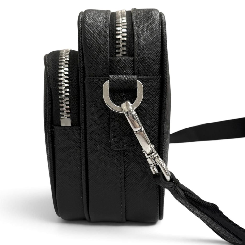 Prada Saffiano Leather Triangle Logo Shoulder Bag Black — view 4