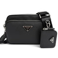 Prada Saffiano Leather Triangle Logo Shoulder Bag Black