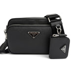 Prada Saffiano Leather Triangle Logo Shoulder Bag Black