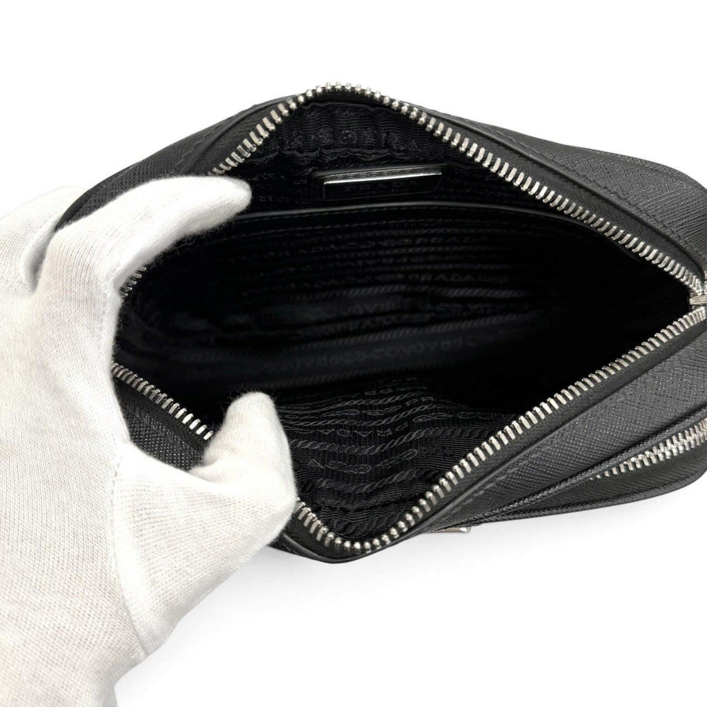 Prada Saffiano Leather Triangle Logo Shoulder Bag Black — view 6