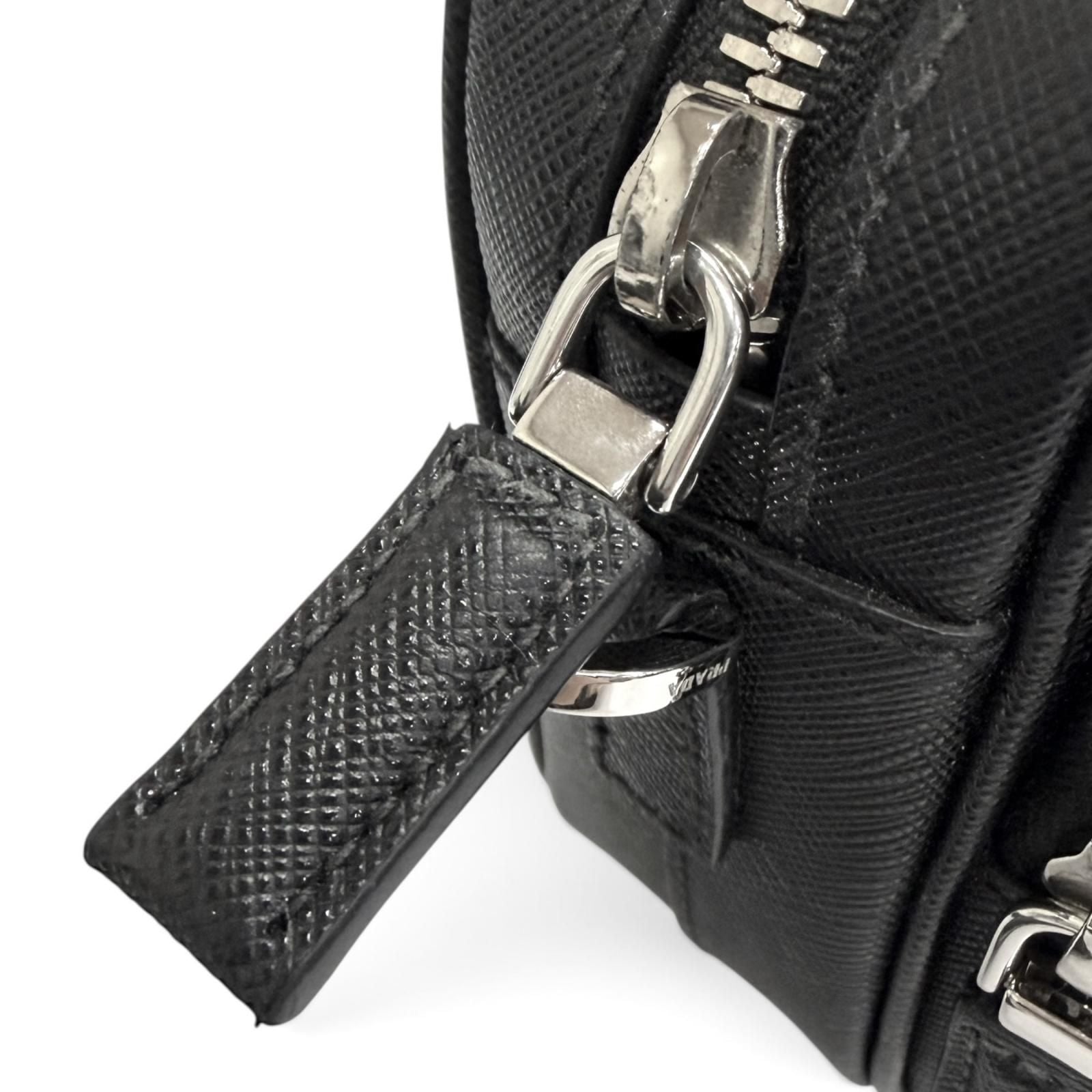 Prada Saffiano Leather Triangle Logo Shoulder Bag Black — view 8