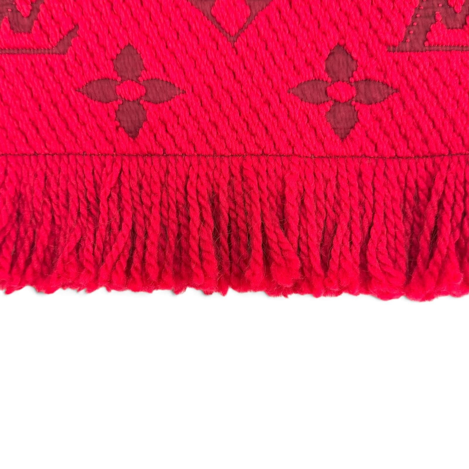 Louis Vuitton Logomania Scarf Wool Silk Ruby Monogram Fringe — view 6