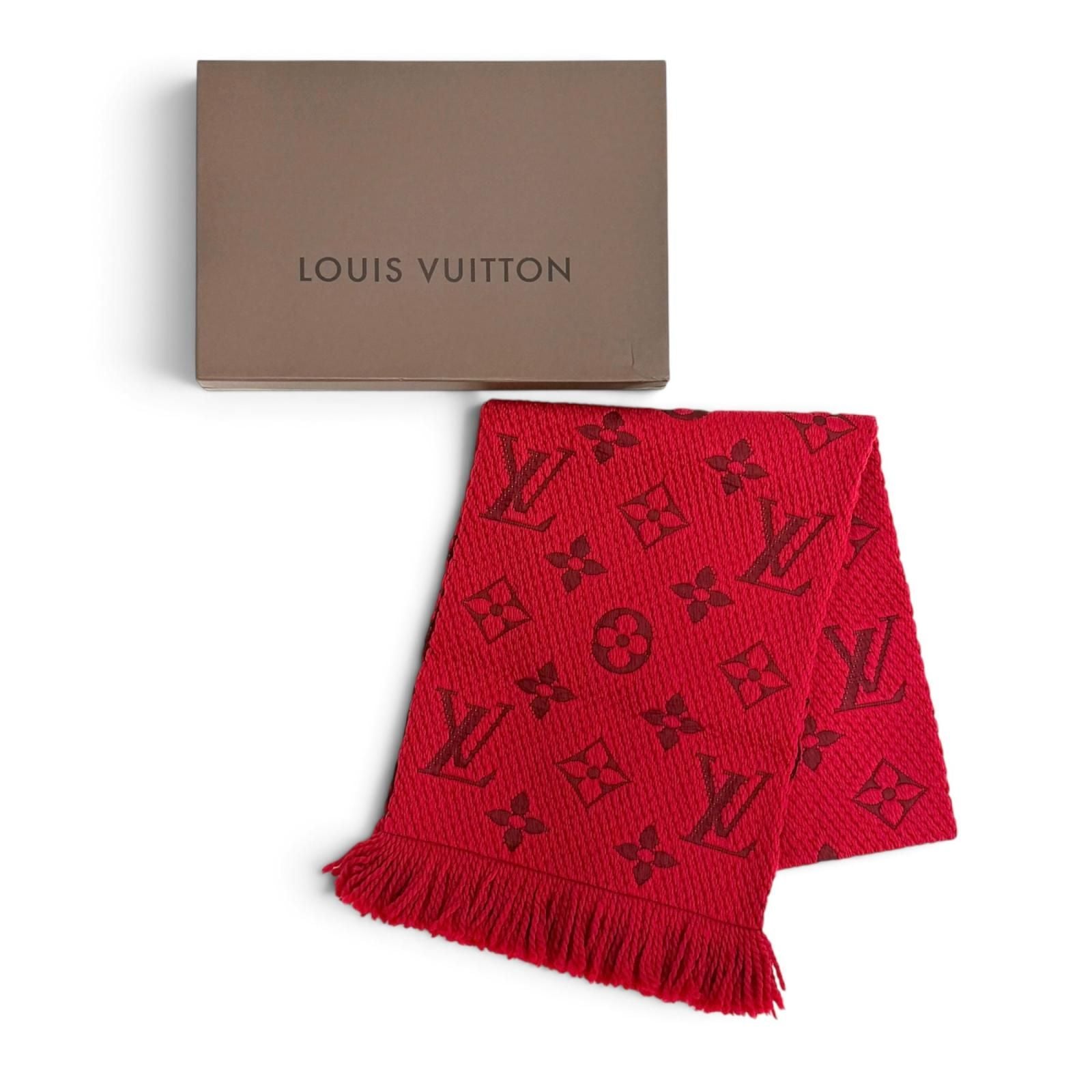 Louis Vuitton Logomania Scarf Wool Silk Ruby Monogram Fringe — view 2
