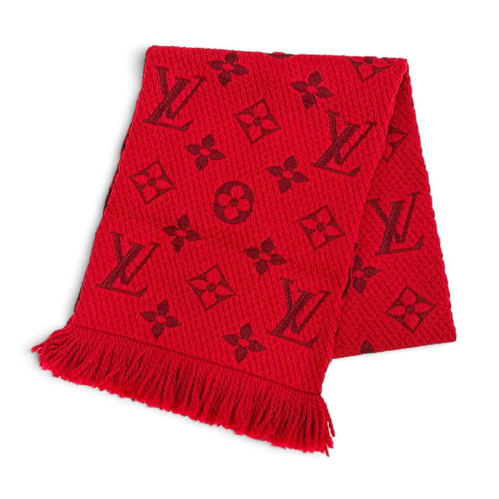 Louis Vuitton Logomania Scarf Wool Silk Ruby Monogram Fringe