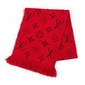 Louis Vuitton Logomania Scarf Wool Silk Ruby Monogram Fringe