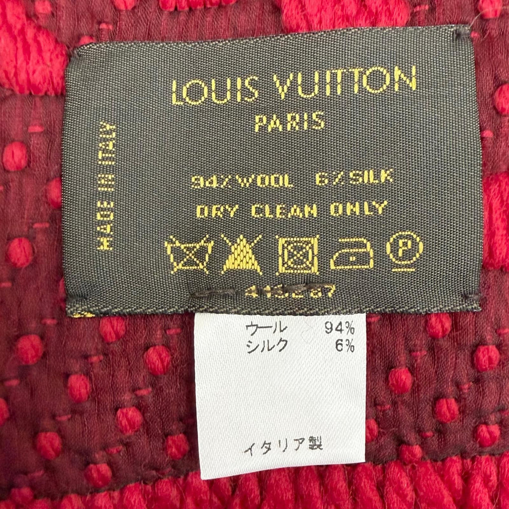 Louis Vuitton Logomania Scarf Wool Silk Ruby Monogram Fringe — view 7