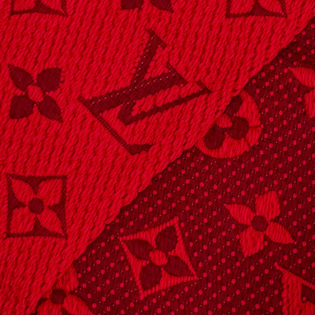 Louis Vuitton Logomania Scarf Wool Silk Ruby Monogram Fringe — view 5
