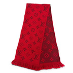 Louis Vuitton Logomania Scarf Wool Silk Ruby Monogram Fringe — view 4
