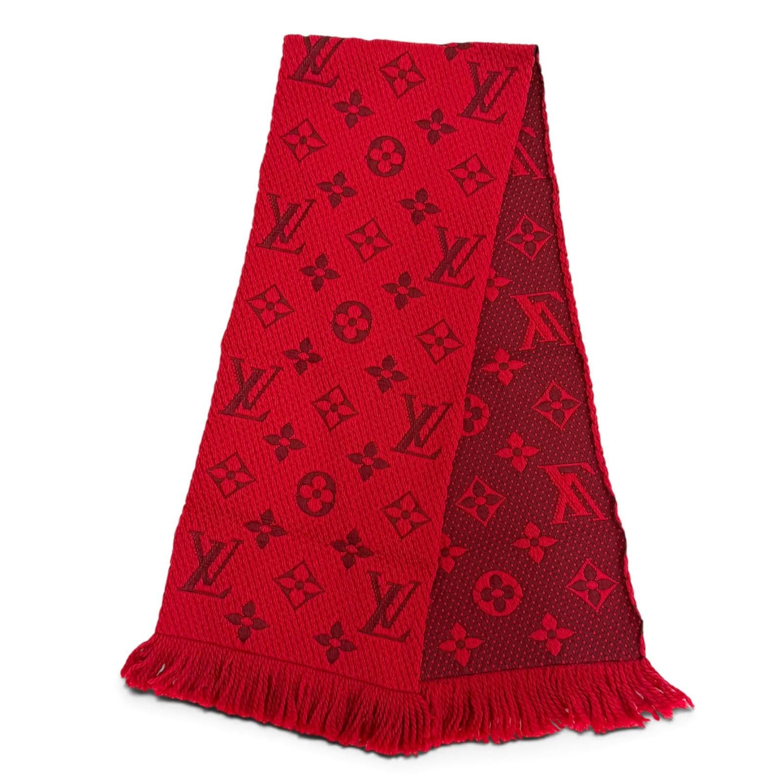 Louis Vuitton Logomania Scarf Wool Silk Ruby Monogram Fringe — view 4