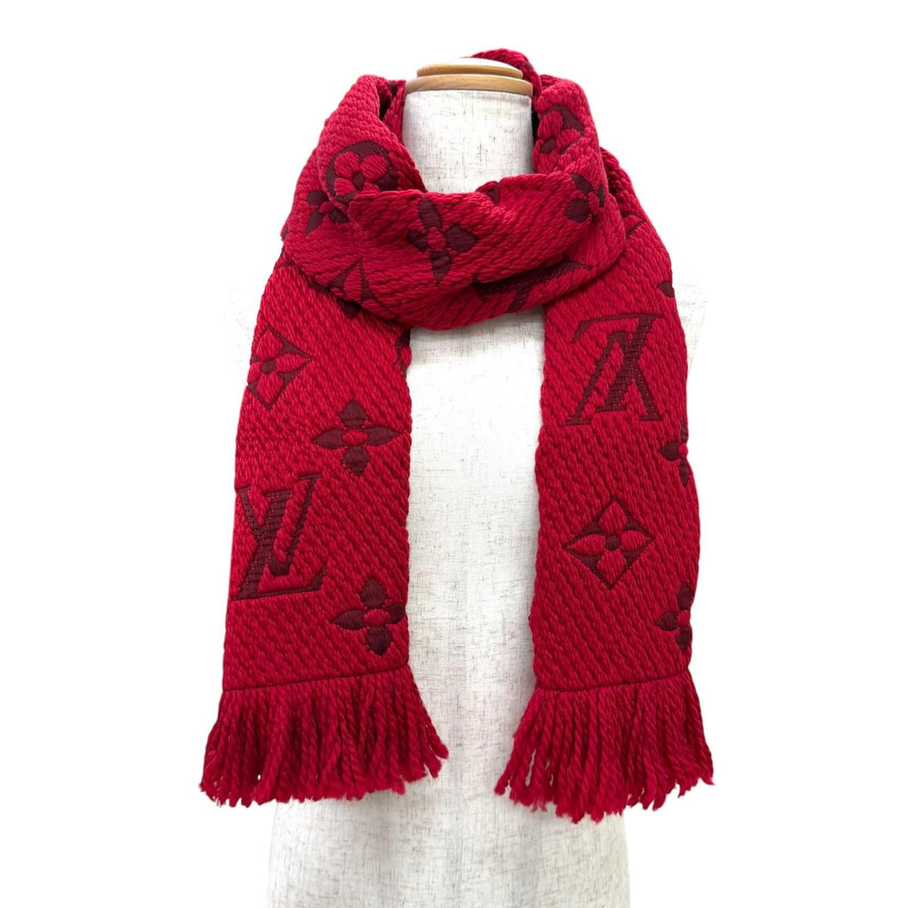 Louis Vuitton Logomania Scarf Wool Silk Ruby Monogram Fringe — view 3