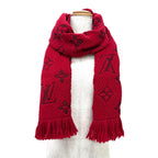 Louis Vuitton Logomania Scarf Wool Silk Ruby Monogram Fringe — view 3
