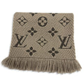 Louis Vuitton Logomania Scarf Monogram Wool Silk Fringed Greige