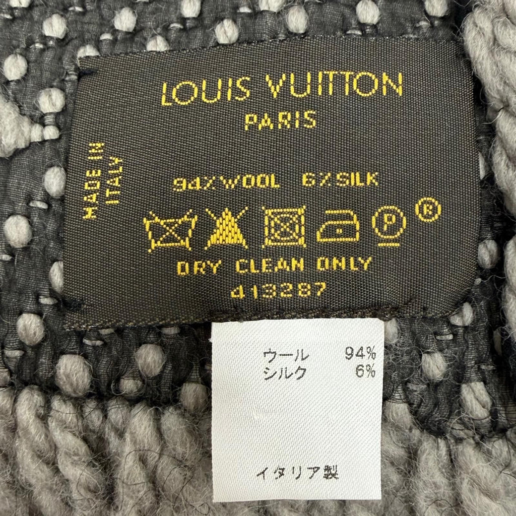 Louis Vuitton Logomania Scarf Monogram Wool Silk Fringed Greige — view 7