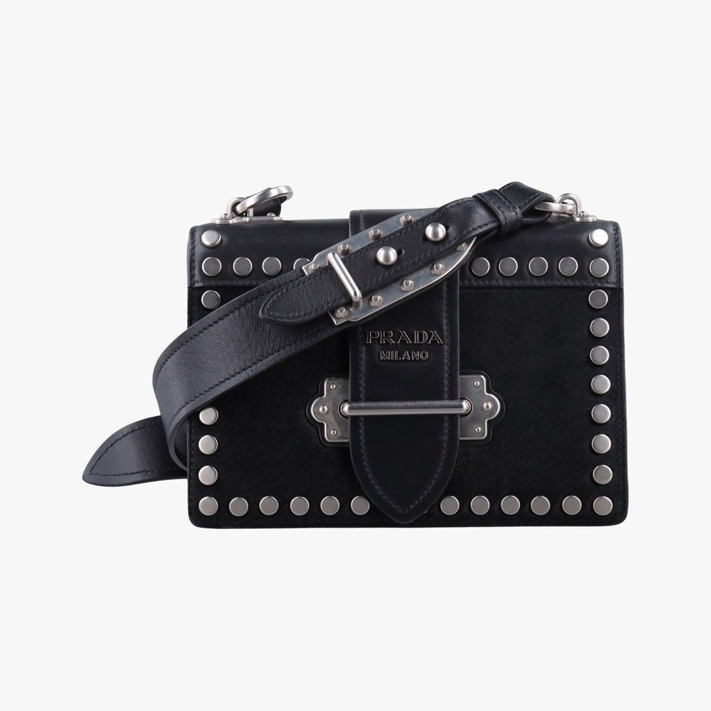 Prada Cahier Black Leather Calf Hair 25