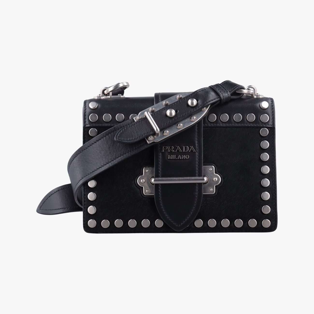 Prada Cahier Black Leather Calf Hair 25
