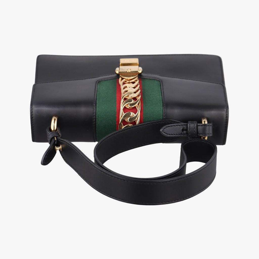 Gucci Sylvie Black Green Red Leather Shoulder Bag — view 8