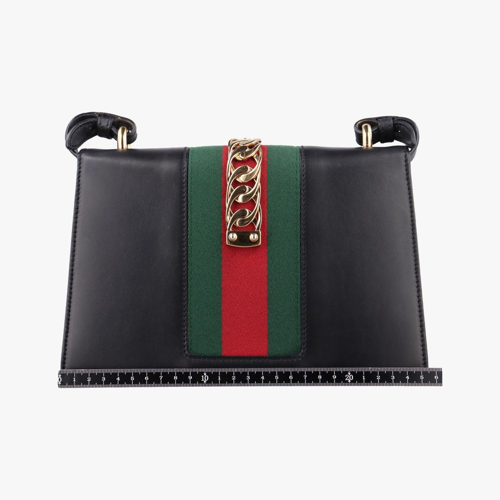 Gucci Sylvie Black Green Red Leather Shoulder Bag — view 2