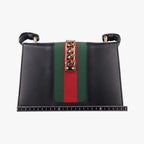 Gucci Sylvie Black Green Red Leather Shoulder Bag — view 2