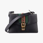 Gucci Sylvie Black Green Red Leather Shoulder Bag