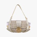 Fendi Zucchino Turnlock Gold Multicolor Canvas Leather
